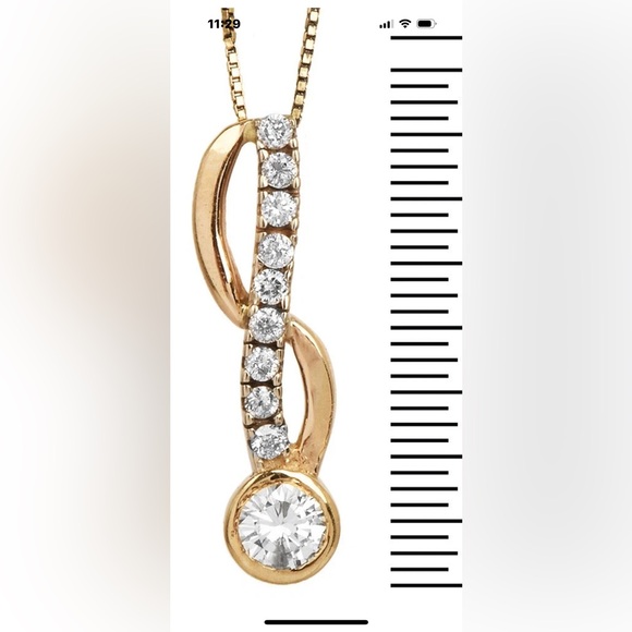 Custom Pendant Natural Diamonds .55 cttw. 2 tone 14 kt Gold 1.6 gr 1 inch long - Picture 2 of 5